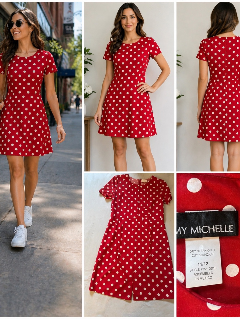 My Michelle Red Polka Dot Dress Size 11/12 A-Line Short Sleeve Retro Fit & Flare - Picture 4 of 8